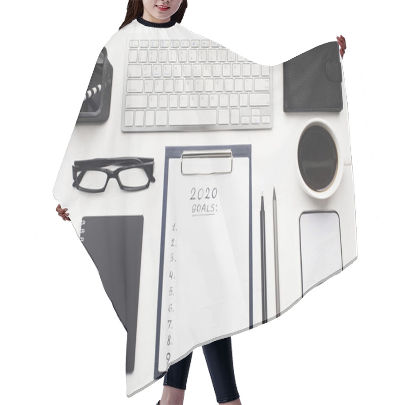 Personality  Notepad With 2020 Goals, Office Stationery, And Cup Of Coffee Hair Cutting Cape