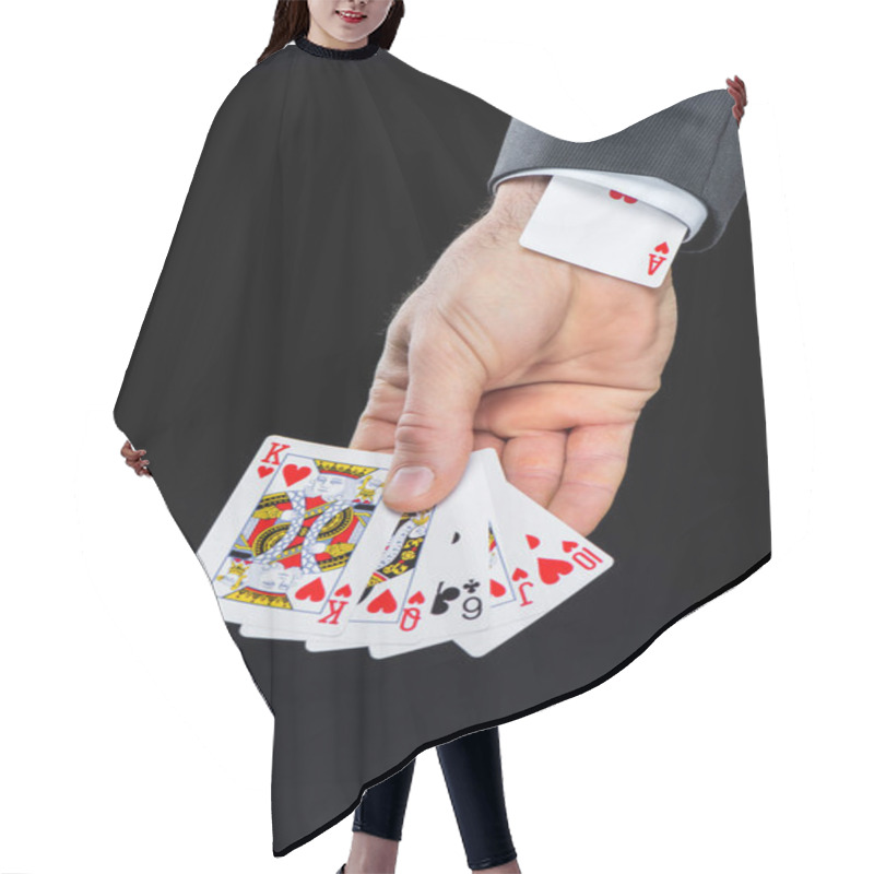 Personality  Man Holding Playing Cards  Hair Cutting Cape