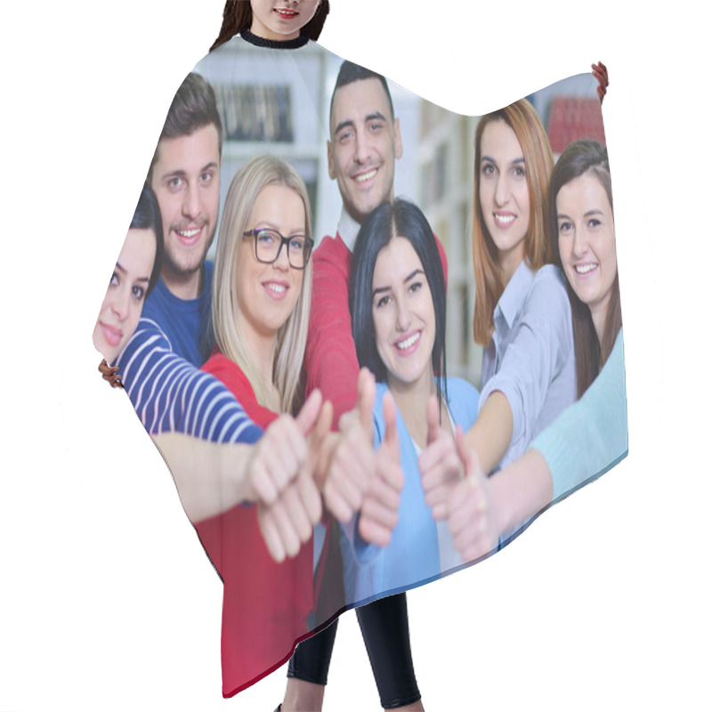 Personality  Students Smiling At Camera With Thumbs Up, Hair Cutting Cape