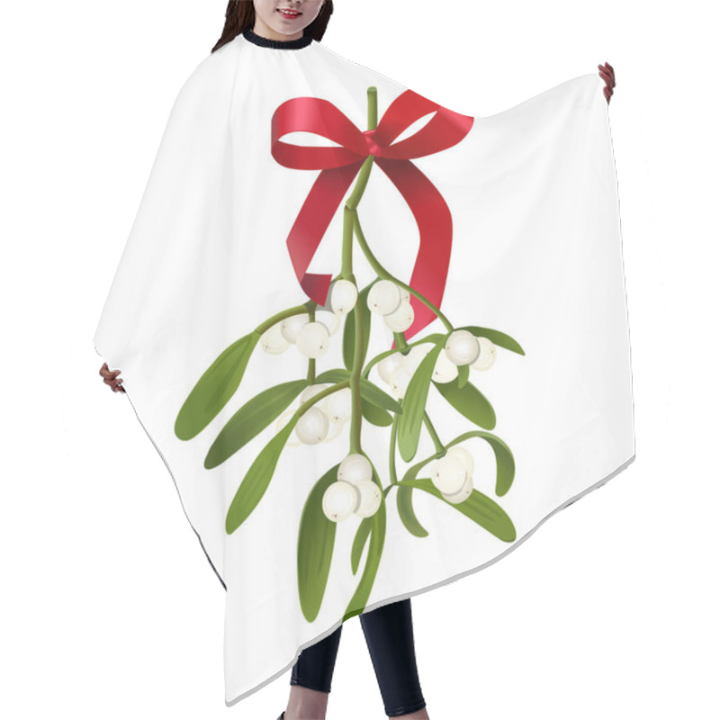 Personality  Mistletoe. Vector Illustration Of Hanging Mistletoe Sprigs With Berries And Red Bow Isolated On White Background For Christmas Cards And Decorative Design. Hair Cutting Cape