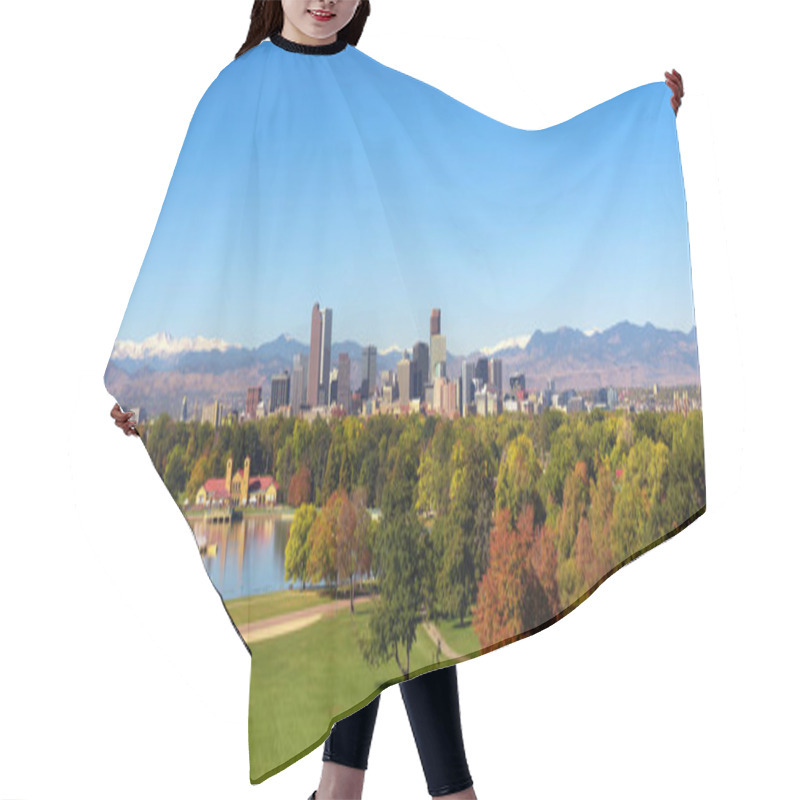 Personality  Skyline Of Denver Downtown With Rocky Mountains Hair Cutting Cape