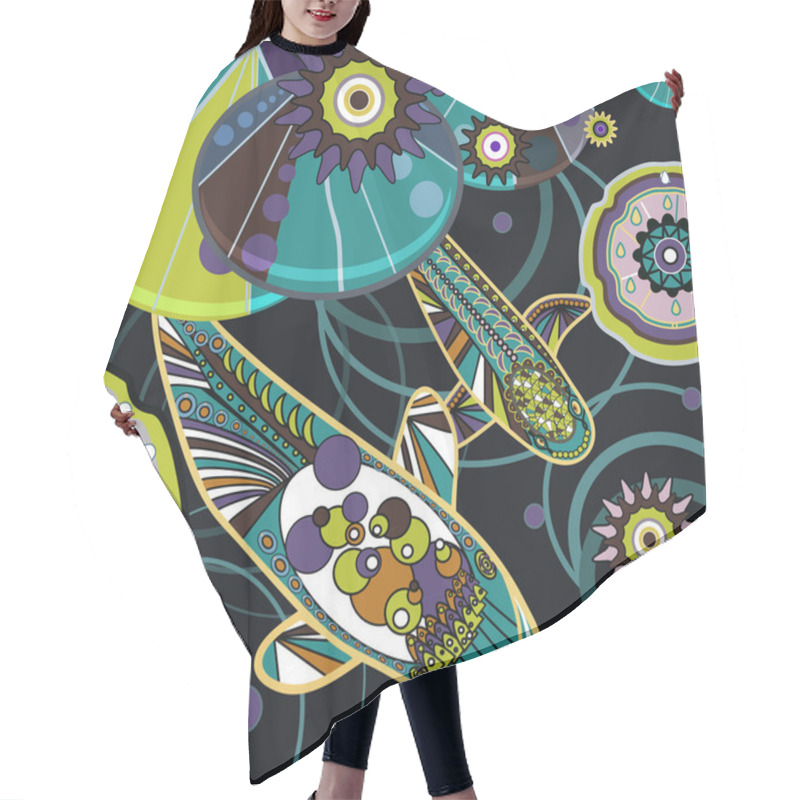 Personality  Abstract Illustration With Fishes Hair Cutting Cape