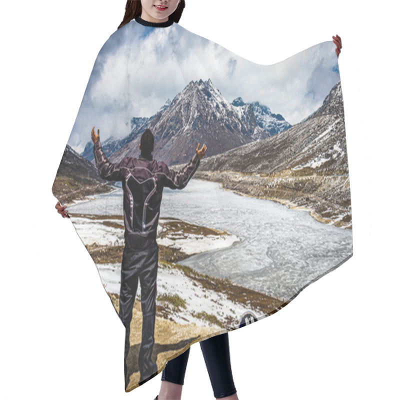 Personality  Isolated Young Man At Mountain Top With Dramatic Sky At Day Image Is Taken At Sela Pass Tawang Arunachal Pradesh India. Hair Cutting Cape