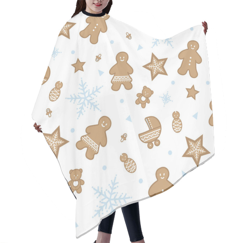 Personality  Vector Baby Gingerbread Figures Seamless Pattern Background. Hair Cutting Cape