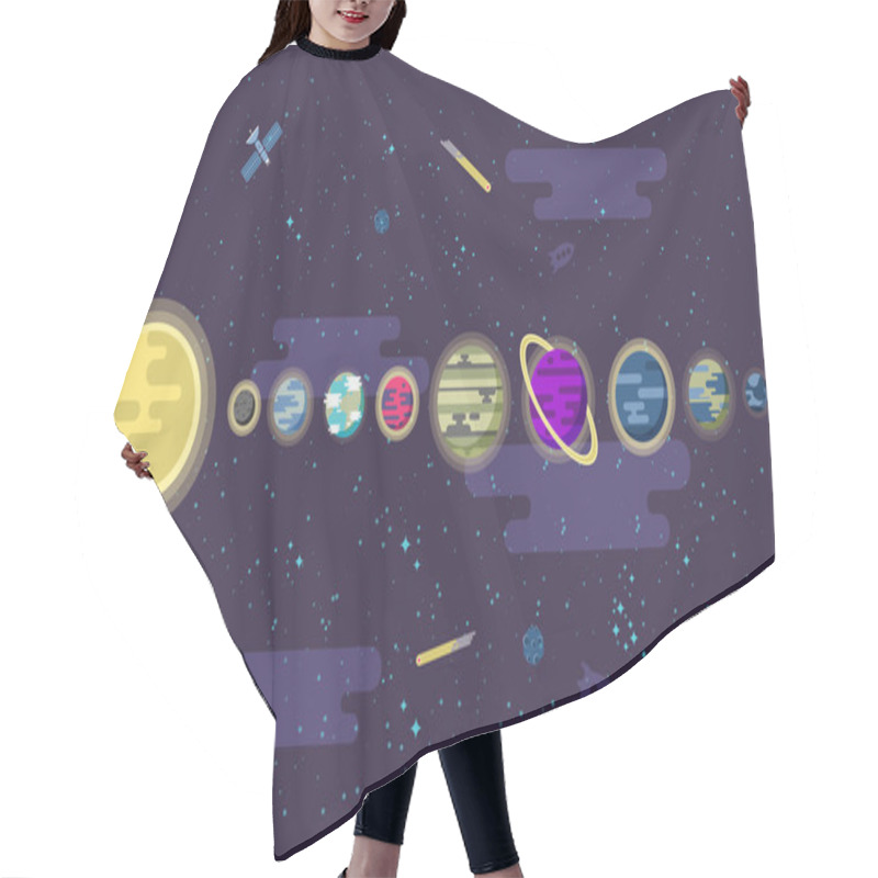 Personality  Illustration Of A Set  All The Planets  The Solar System In Outer Space. Hair Cutting Cape