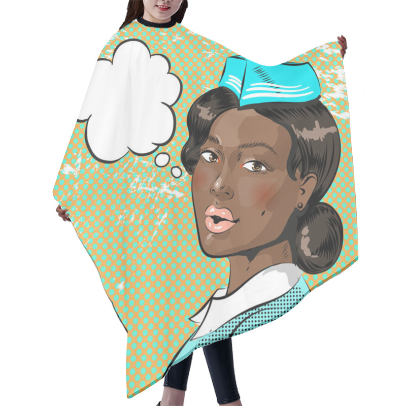 Personality  Vector Pop Art Illustration Of Beautiful African American Stewardess Hair Cutting Cape