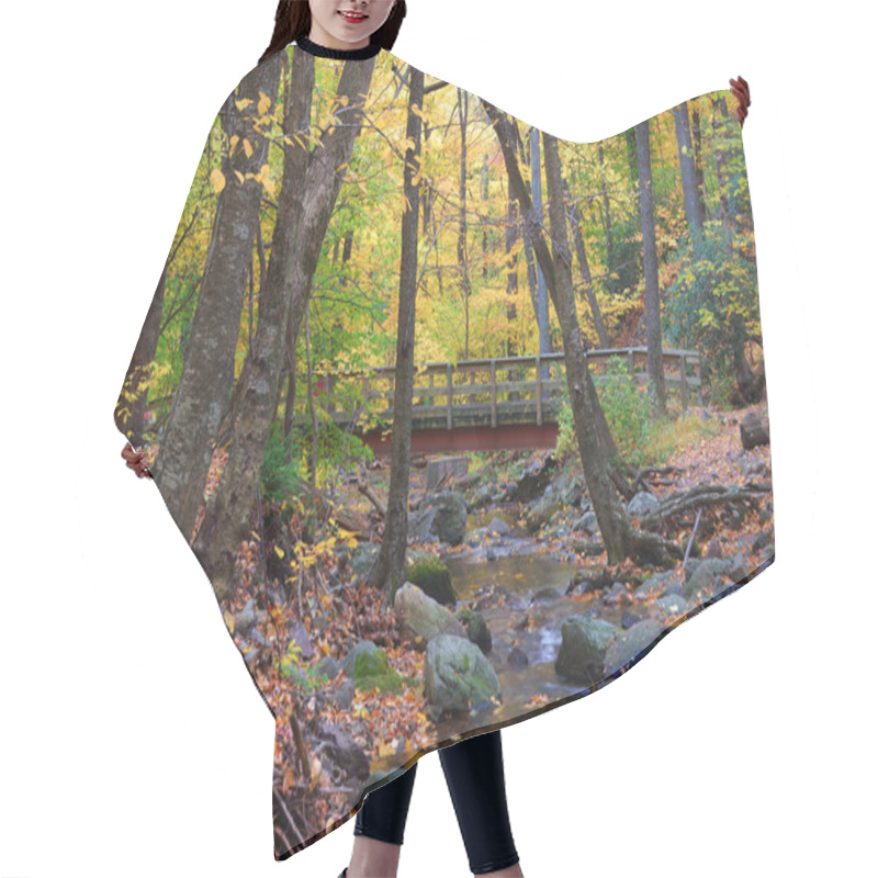 Personality  Autumn Wood Bridge In Yellow Maple Forest Hair Cutting Cape