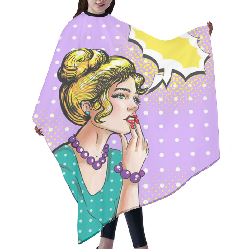 Personality  Vector Pop Art Illustration Of Dreamy Blonde Woman Hair Cutting Cape