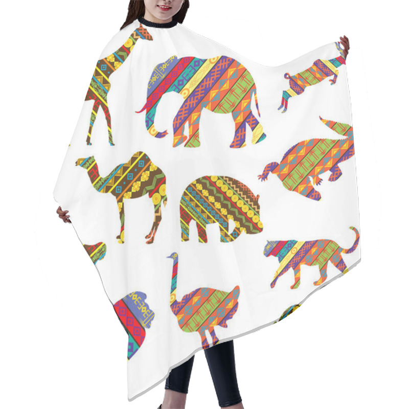 Personality  Set Of African Animals Made Of Ethnic Textures Hair Cutting Cape