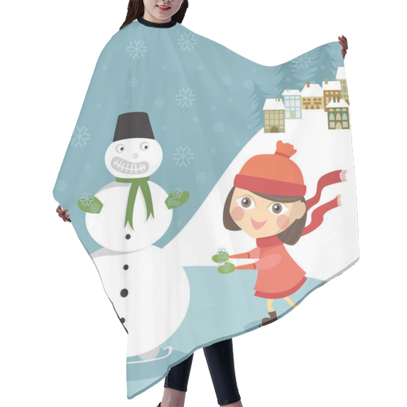 Personality  Girl Skates With Snowman Hair Cutting Cape