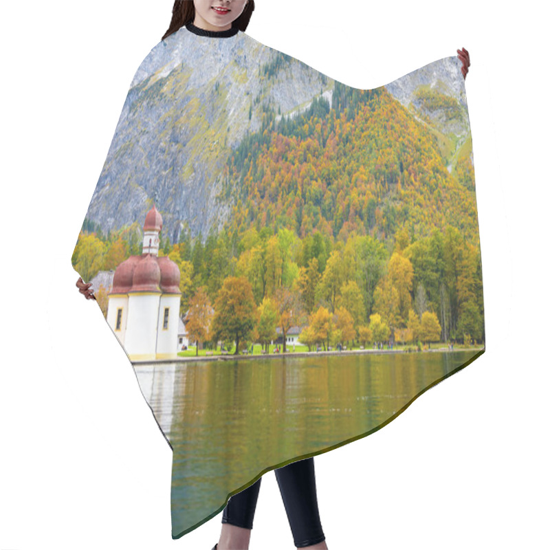 Personality  St Bartholomew's Church On Konigssee Lake In Berchtesgaden During Fall In Bavarian Alps In Germany Hair Cutting Cape