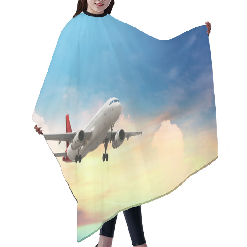 Personality  Airplane Flying Above Tropical Sea At Sunset Hair Cutting Cape