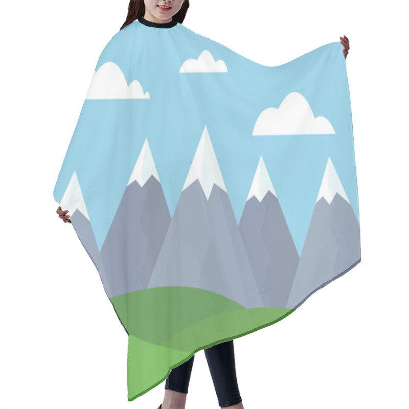 Personality  Flat Design Illustration Of Mountain Landscape With Meadow, Clouds And Blue Sky - Vector Hair Cutting Cape