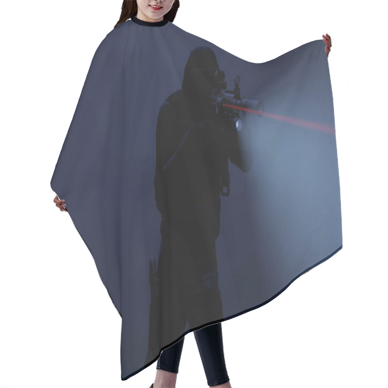 Personality  3d Illustration Of A Swat Officer In Action With The Flashlight And Laser Sight On Hair Cutting Cape