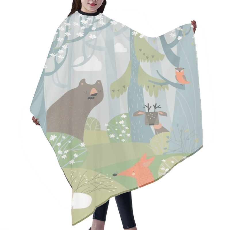 Personality  Cartoon Cute Animals In Spring Blossom Forest Hair Cutting Cape