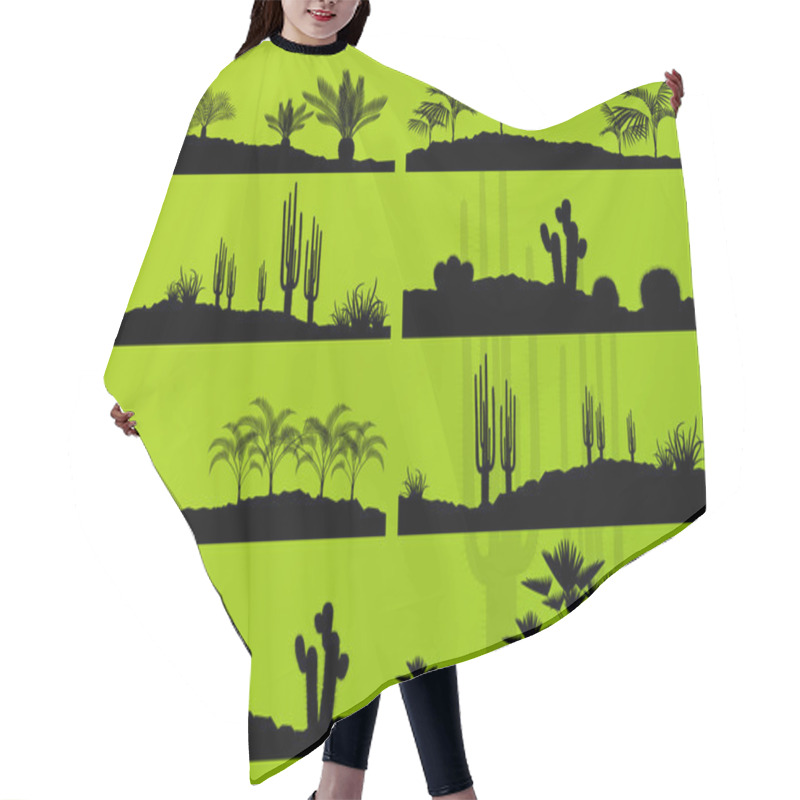 Personality  Desert Cactus Plant And Exotic Palm Trees Detailed Landscape Bac Hair Cutting Cape