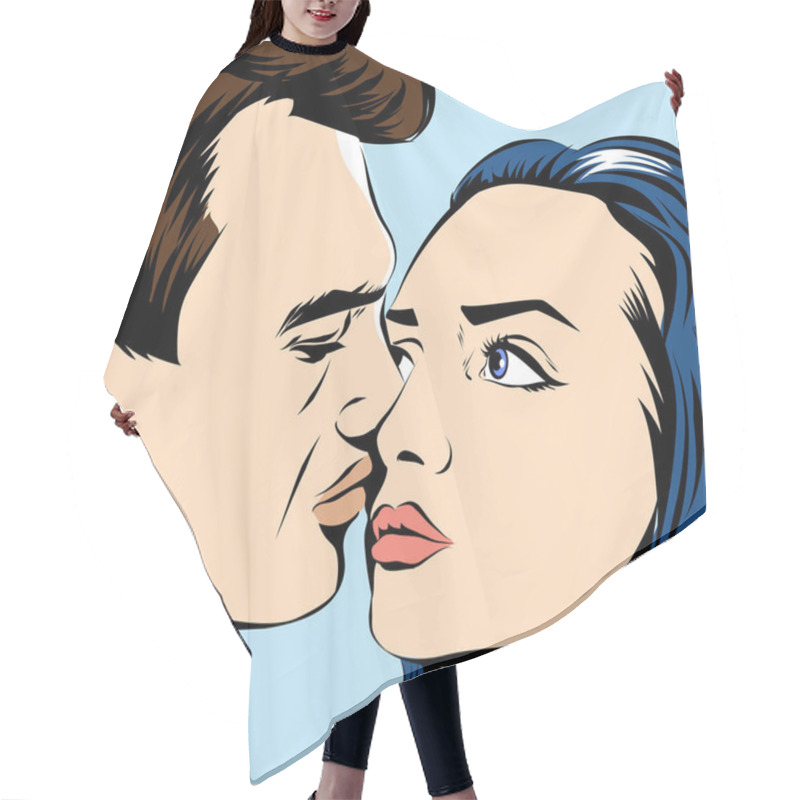 Personality  Kissing Couple Pop Art Style Vector Illustration. Hair Cutting Cape