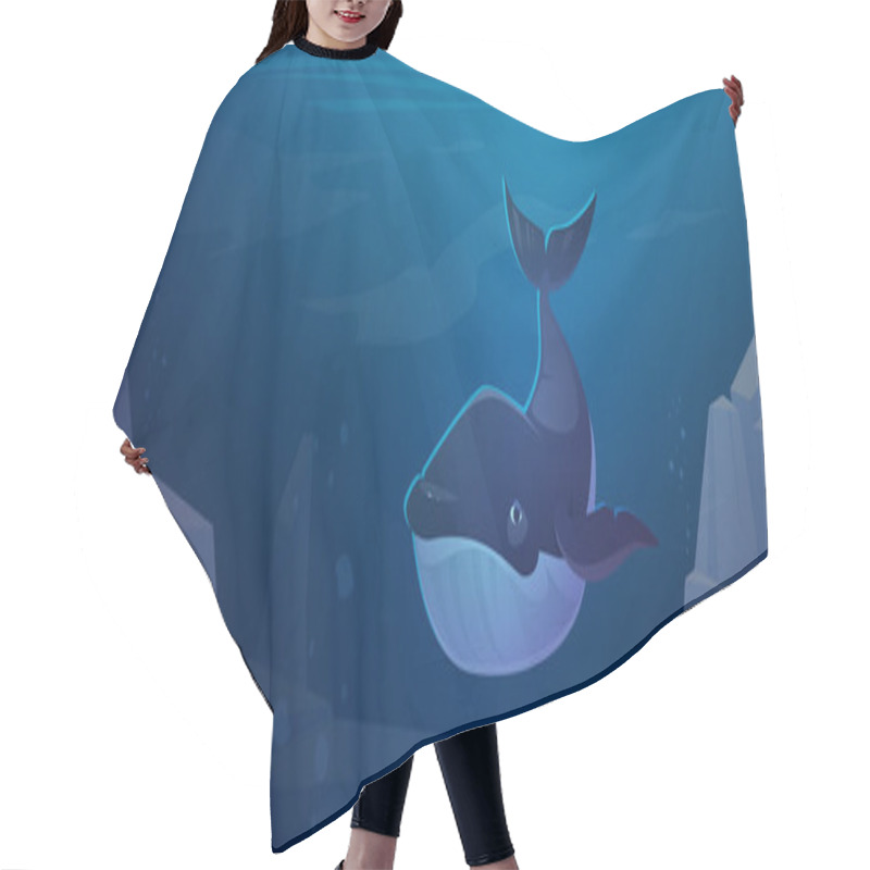 Personality  Blue Whale Swim In Ocean Space With Rocks Around Hair Cutting Cape