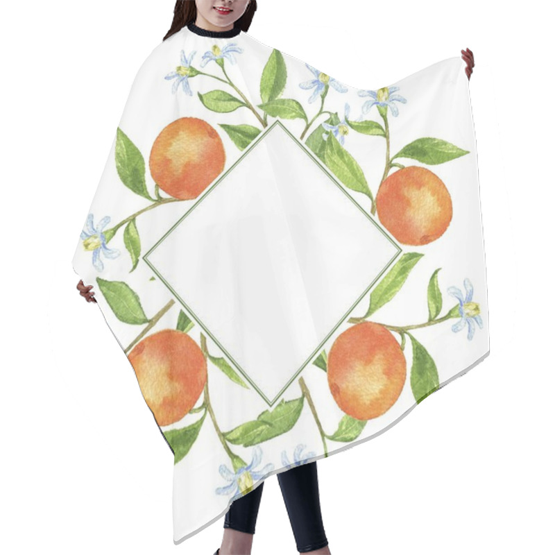 Personality  Background With Fruit Tree Branches, Flowers, Leaves And Oranges Hair Cutting Cape