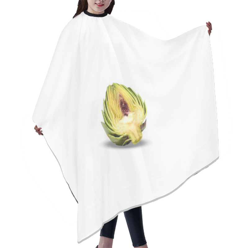 Personality  Globe Artichoke Or Cynara Cardunculus Fruit Slice On Isolated White Background Hair Cutting Cape