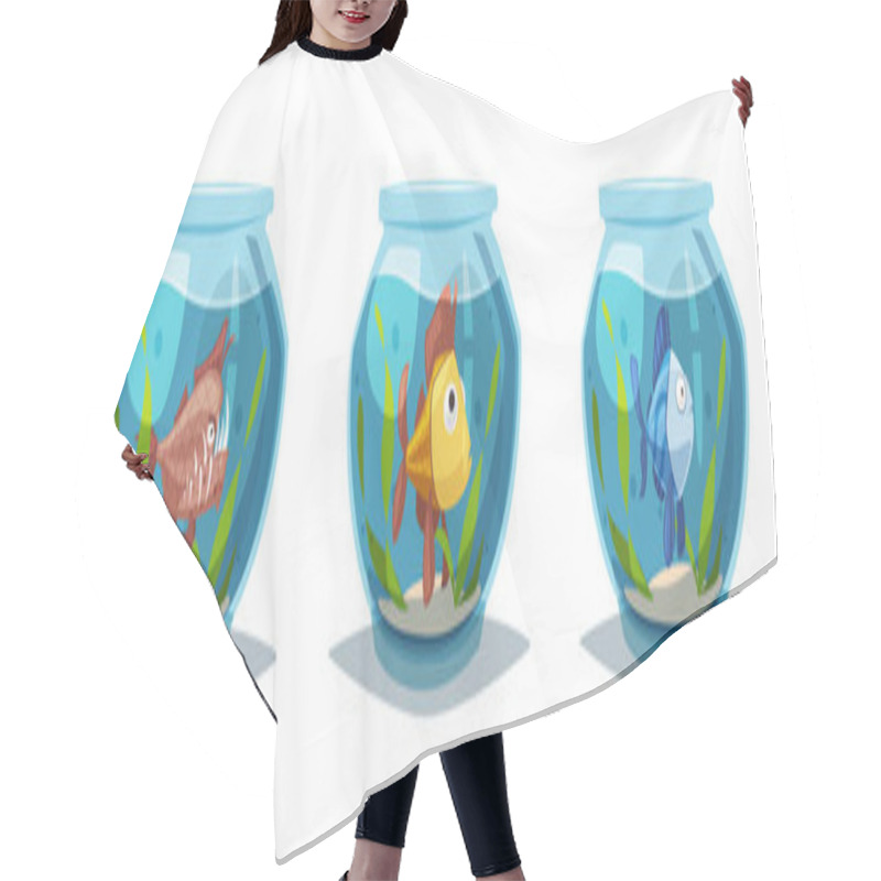 Personality  Aquarium With Clear Water. Cartoon Vector Illustration Hair Cutting Cape