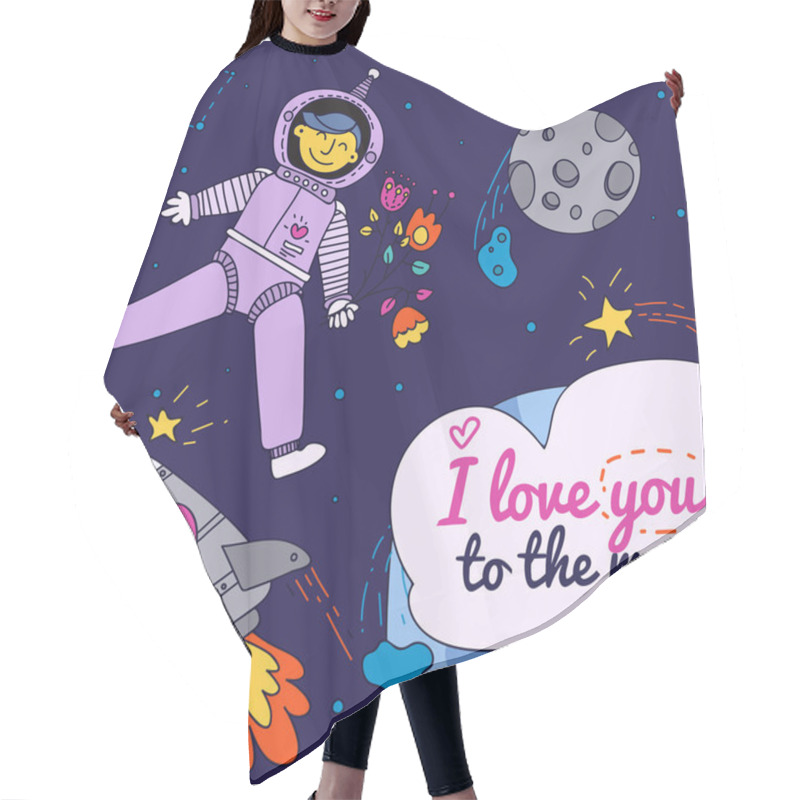 Personality  Valentine's Day Card. I Love You To The Moon And Back With Spaceman Hair Cutting Cape