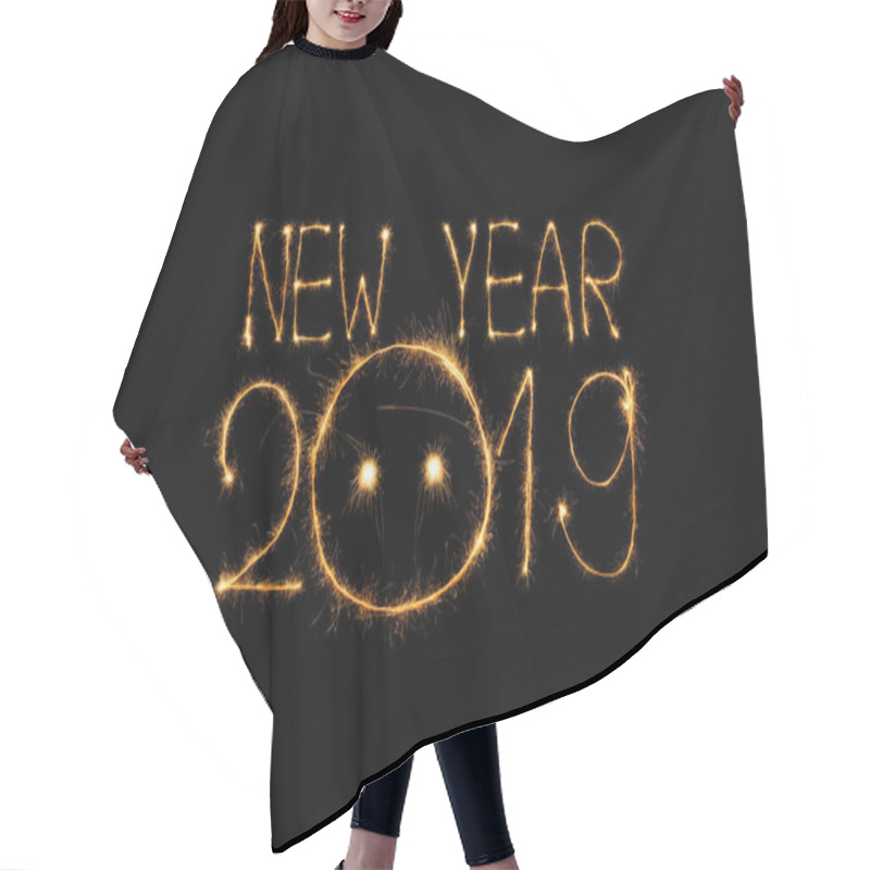 Personality  Close Up View Of 2019 New Year Light Sign On Black Background Hair Cutting Cape