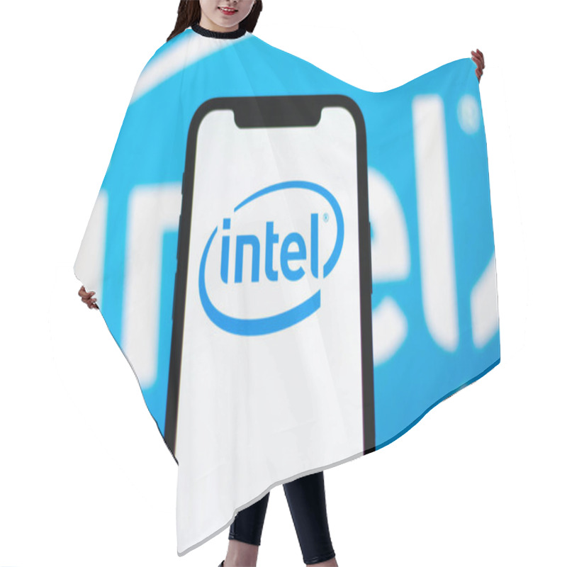 Personality  Logo Of Intel Is Displayed On A Smartphone Screen Hair Cutting Cape