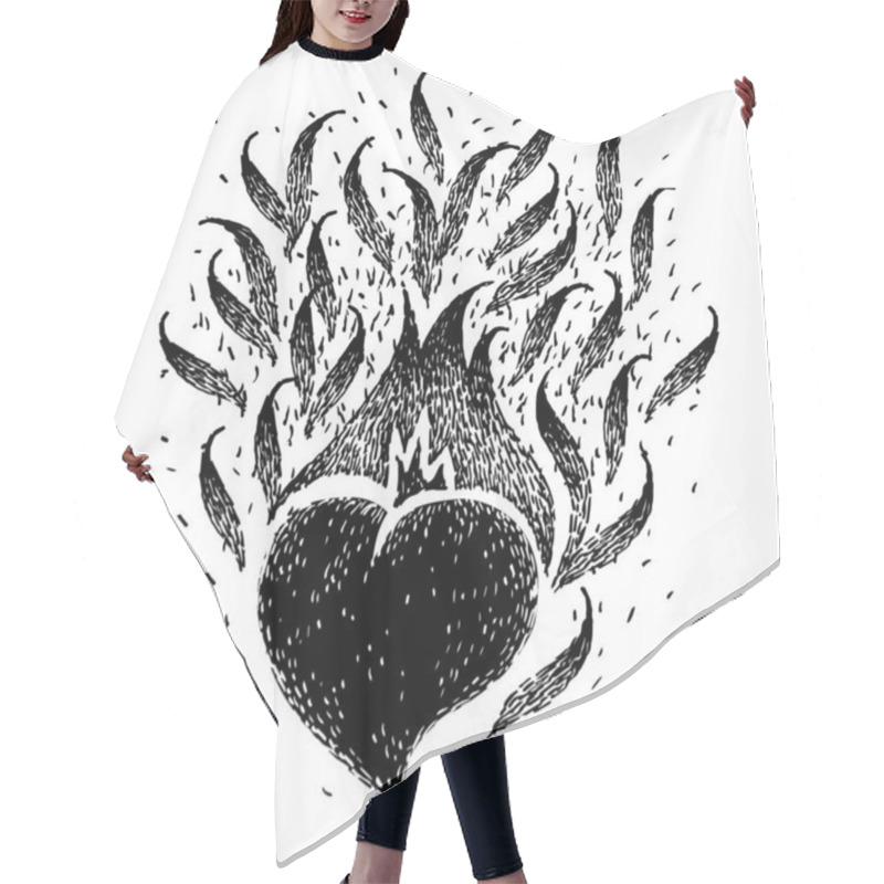 Personality  Black Burning Heart. Sketch For Tattoo, Poster, Print Or T-shirt. Vector Illustration. Fire Hearts. Flame Heart. Hair Cutting Cape