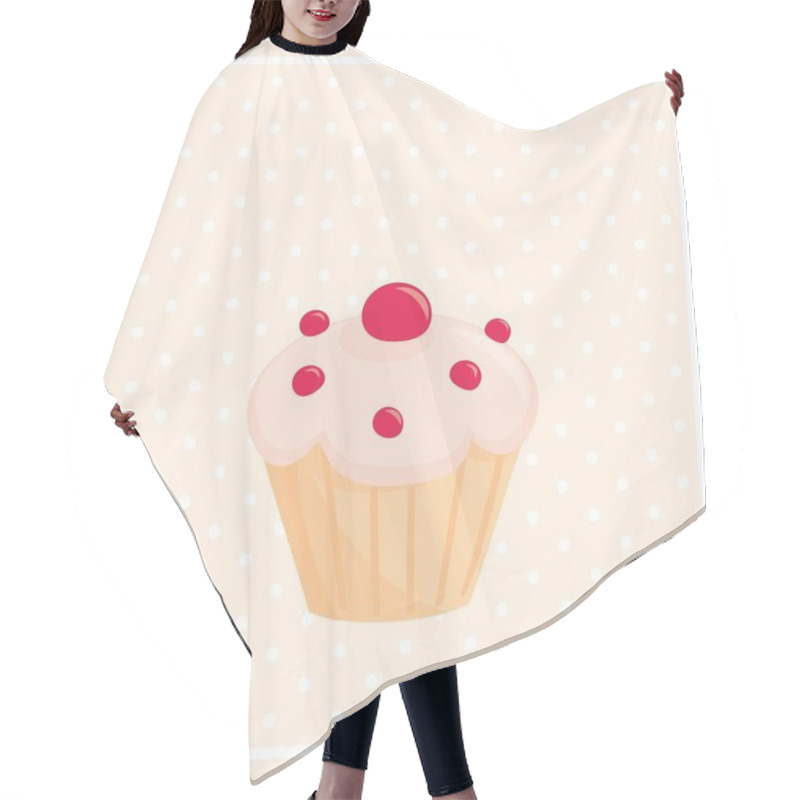 Personality  Sweet Vector Cupcake On White Polka Dots Pink Background Hair Cutting Cape