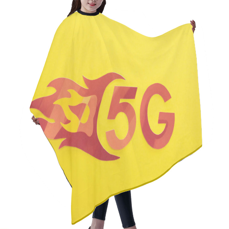 Personality  Top View Of Red 5g With Flame Lettering On Yellow Background Hair Cutting Cape