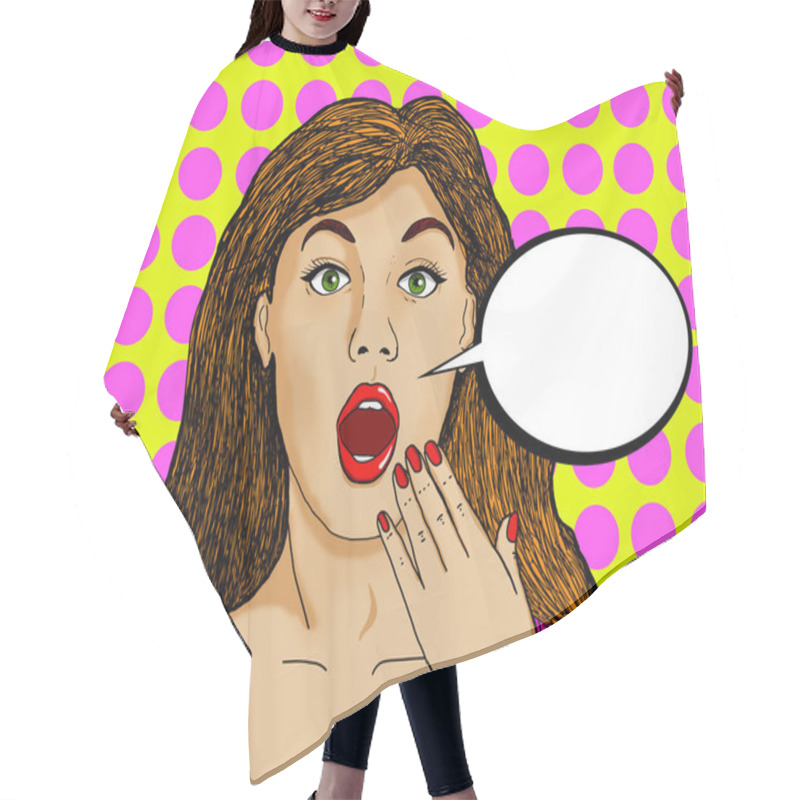 Personality  Pop Illustration Of A Pretty Woman With Pin Up Look With A Bubble In Which You Can Put An Advertising Message Hair Cutting Cape