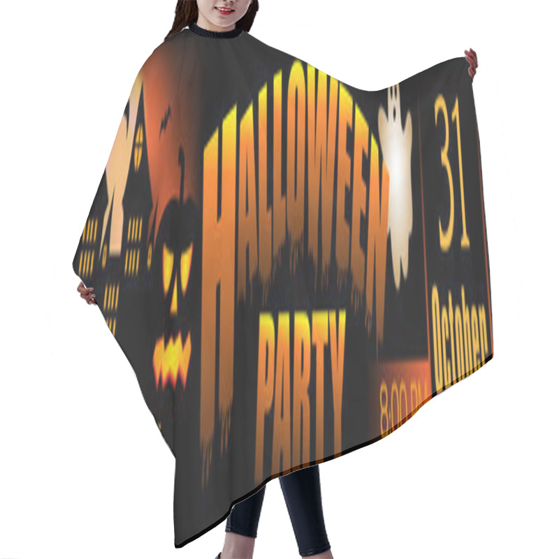 Personality  Halloween Party Banner. Background With Castle, Pumpkin And Ghost. Vector Illustration. Hair Cutting Cape