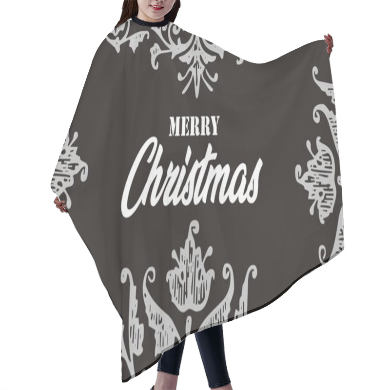 Personality  Merry Christmas Greeting Card, Vector Illustration In Black And White Hair Cutting Cape