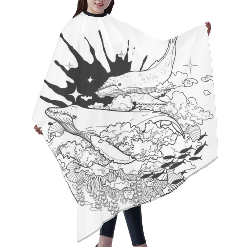 Personality  Graphic Whales Flying In The Sky Hair Cutting Cape