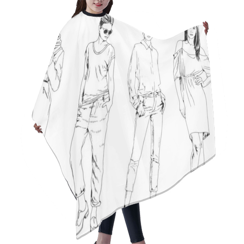 Personality  Beautiful Slim Girl In Casual Clothes, Drawn In Ink By Hand On A White Background Hair Cutting Cape