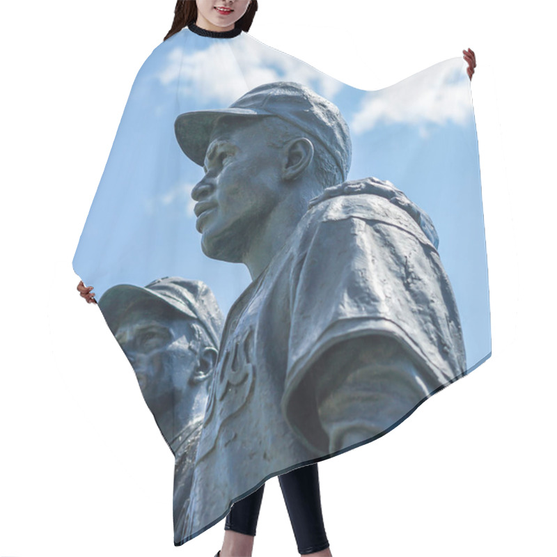 Personality  BROOKLYN, NEW YORK - MAY 11, 2021: Jackie Robinson And Pee Wee Reese Statue In Front Of MCU Ballpark In Brooklyn  Hair Cutting Cape