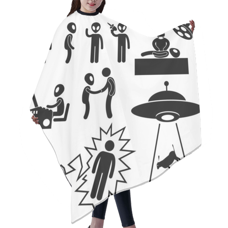 Personality  UFO Alien Invaders Stick Figure Pictogram Icon Hair Cutting Cape