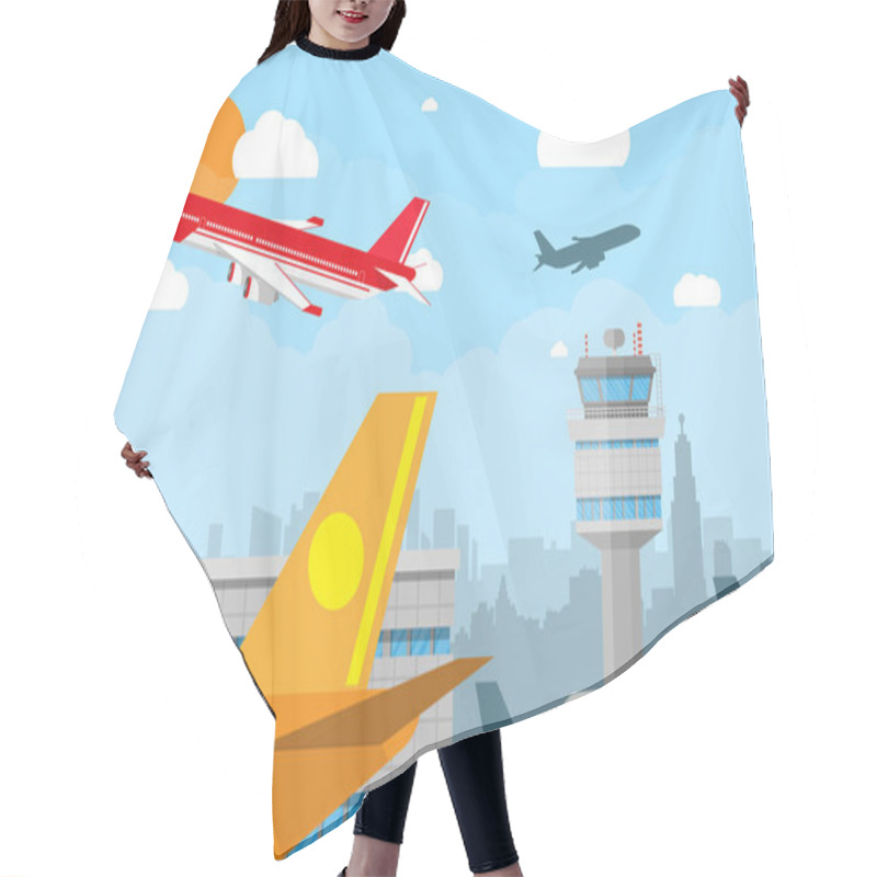 Personality  Airport Control Tower And Flying Airplane Hair Cutting Cape