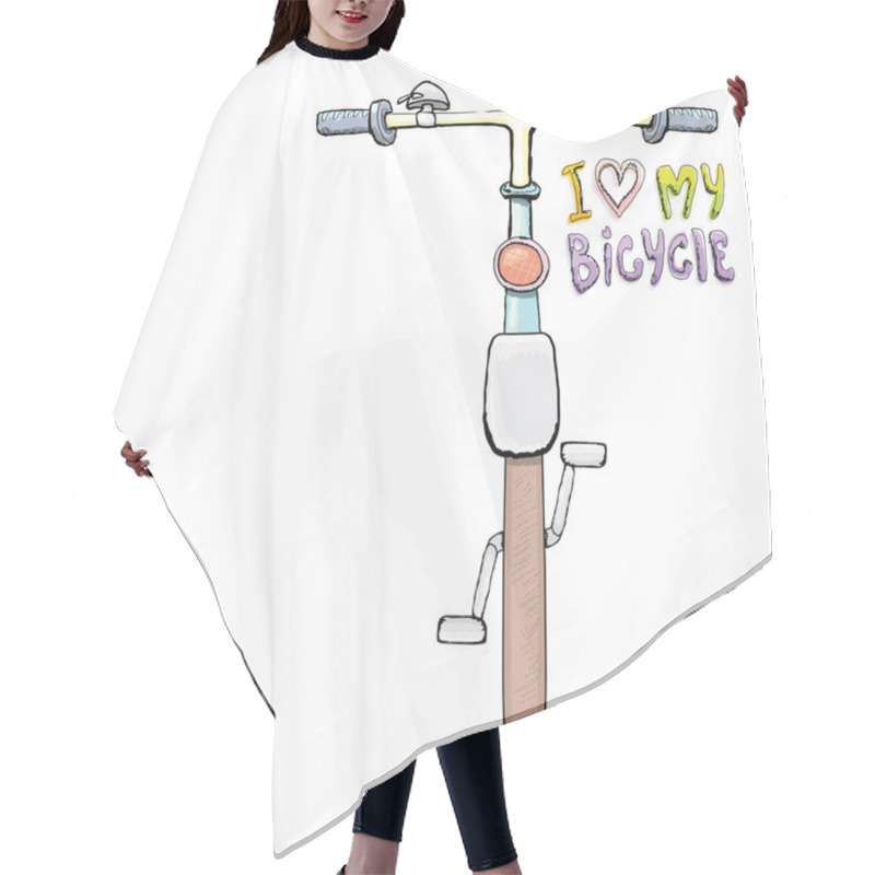 Personality  I Love My Bicycle Concept Design. Hand Drawn  Hair Cutting Cape