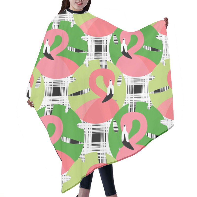 Personality  Seamless Vector Background With Pattern Of Pink Flamingos. Pattern With Palm Leaves. Polka Dot. Textile Rapport. Hair Cutting Cape