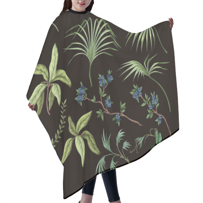 Personality  Exotic Trees, Leaves And Flowers Isolated. Vector Hair Cutting Cape