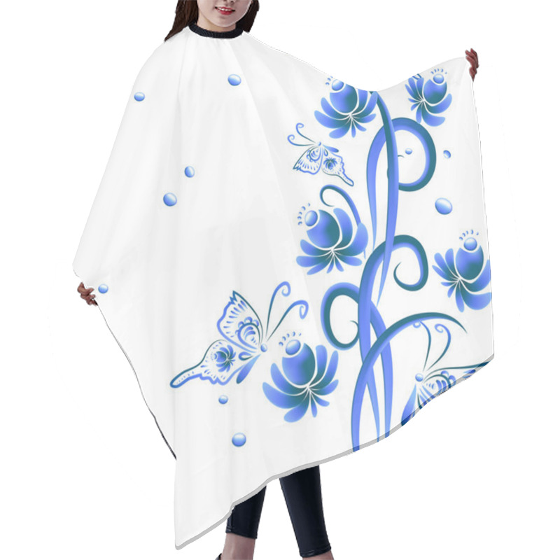 Personality  Floral Ornament In Blue Tones Hair Cutting Cape