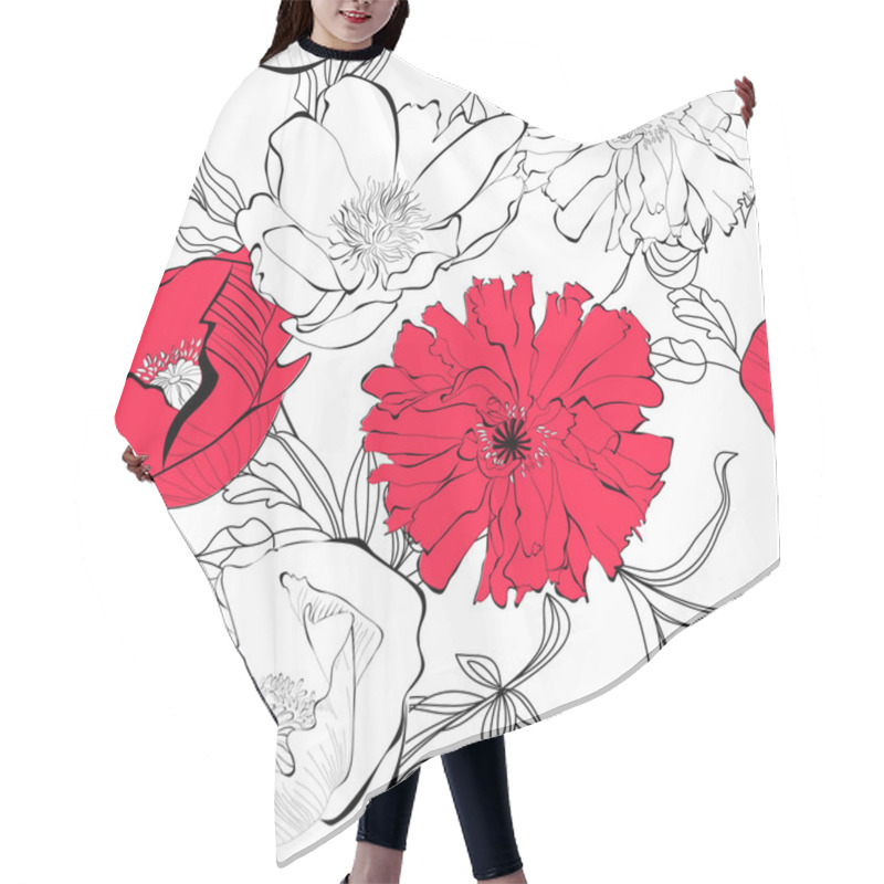 Personality  Seamless Pattern With Poppy Flowers Hair Cutting Cape