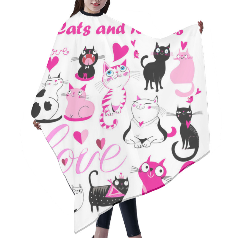 Personality  Vector Set Of Funny Kittens And Cats With Hearts Hair Cutting Cape