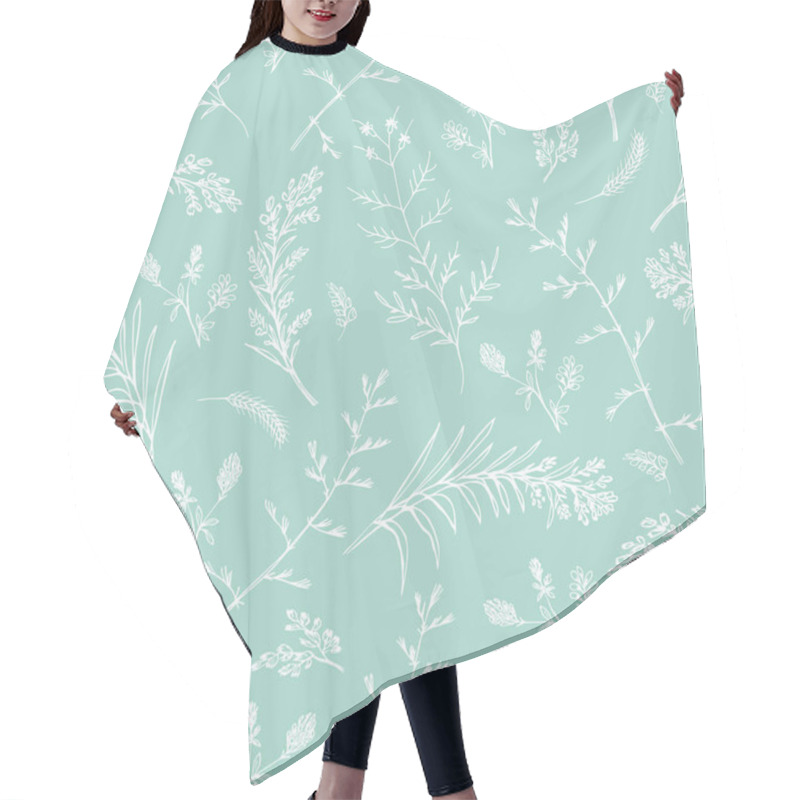 Personality  Abstract Floral Seamless Pattern On Green Background. Small Wildflowers And Spikelets Hair Cutting Cape