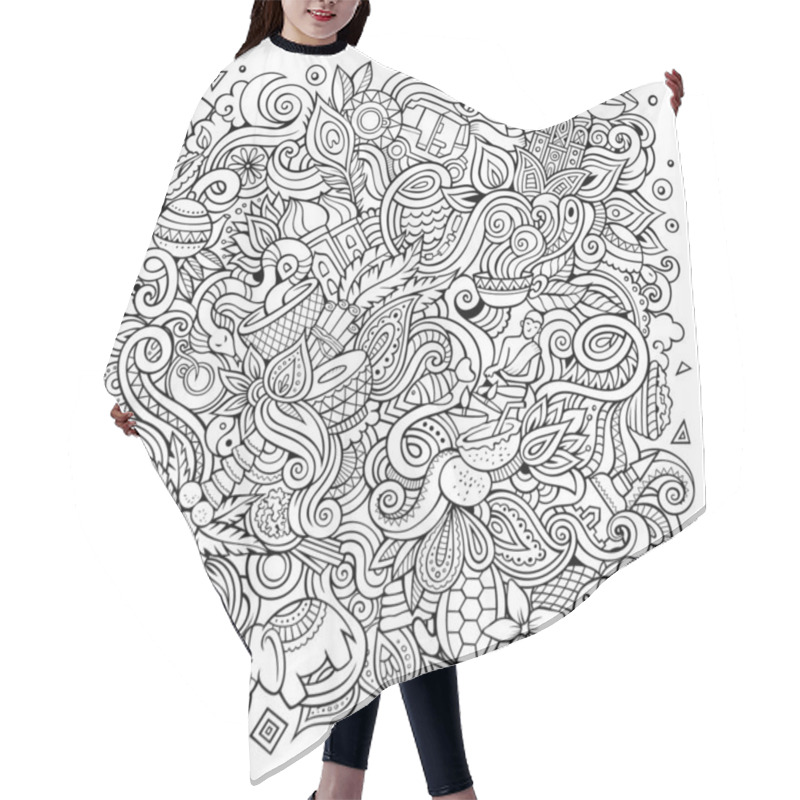 Personality  Cartoon Cute Doodles Hand Drawn India Illustration Hair Cutting Cape