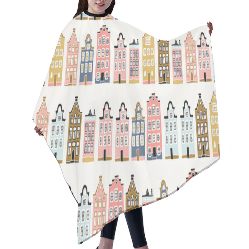 Personality  Seamless Pattern, Hand Drawn Scandinavian Houses Hair Cutting Cape