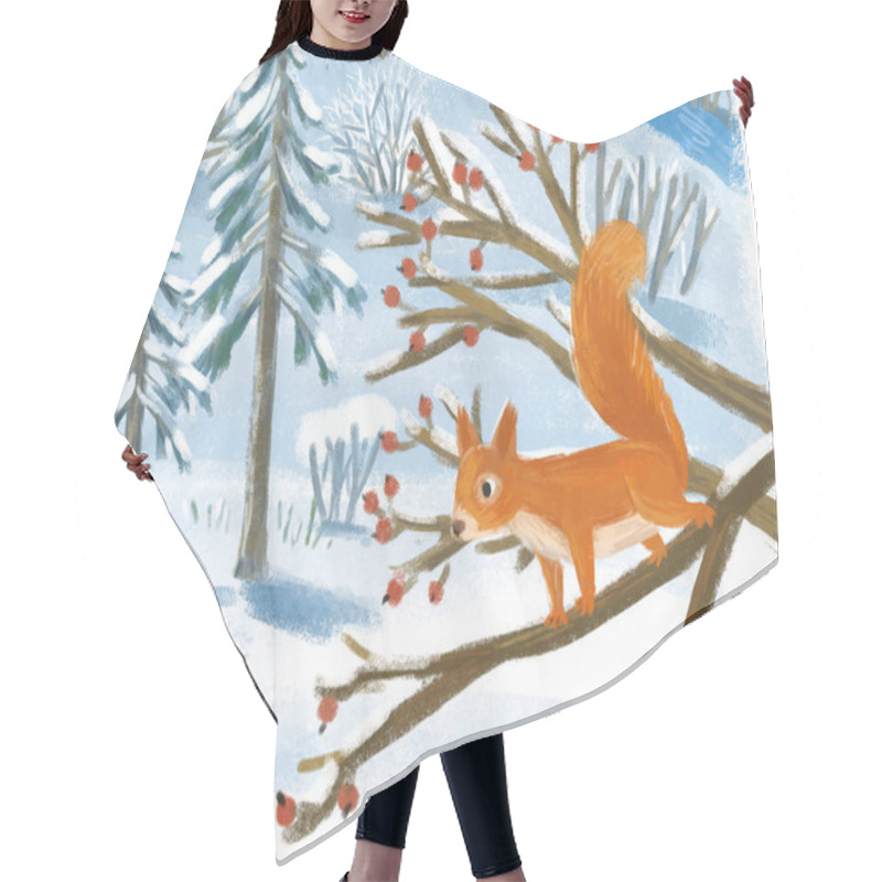 Personality  Cartoon Christmas Scene With City In The Winter With Some Squirrel Illustration For Kids Hair Cutting Cape