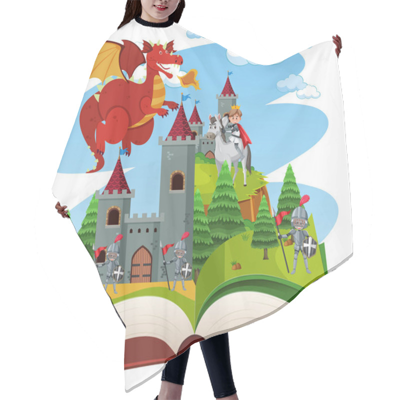 Personality  Knights Fight With Dragon At The Castle On Open Book Illustration Hair Cutting Cape